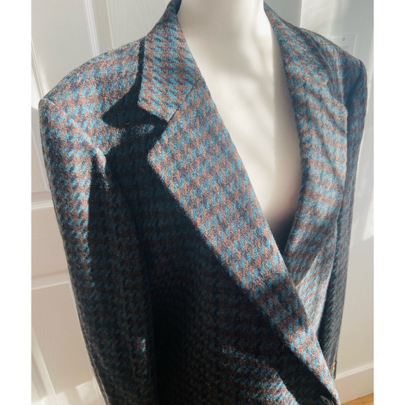 80s DEADSTOCK Designer Calvin Klein Teal Tweed Woven Wool Blend Blazer Coat NWT - Picture 1 of 8